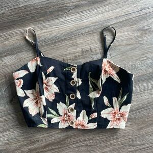 Floral Cropped Top with Wooden Buttons